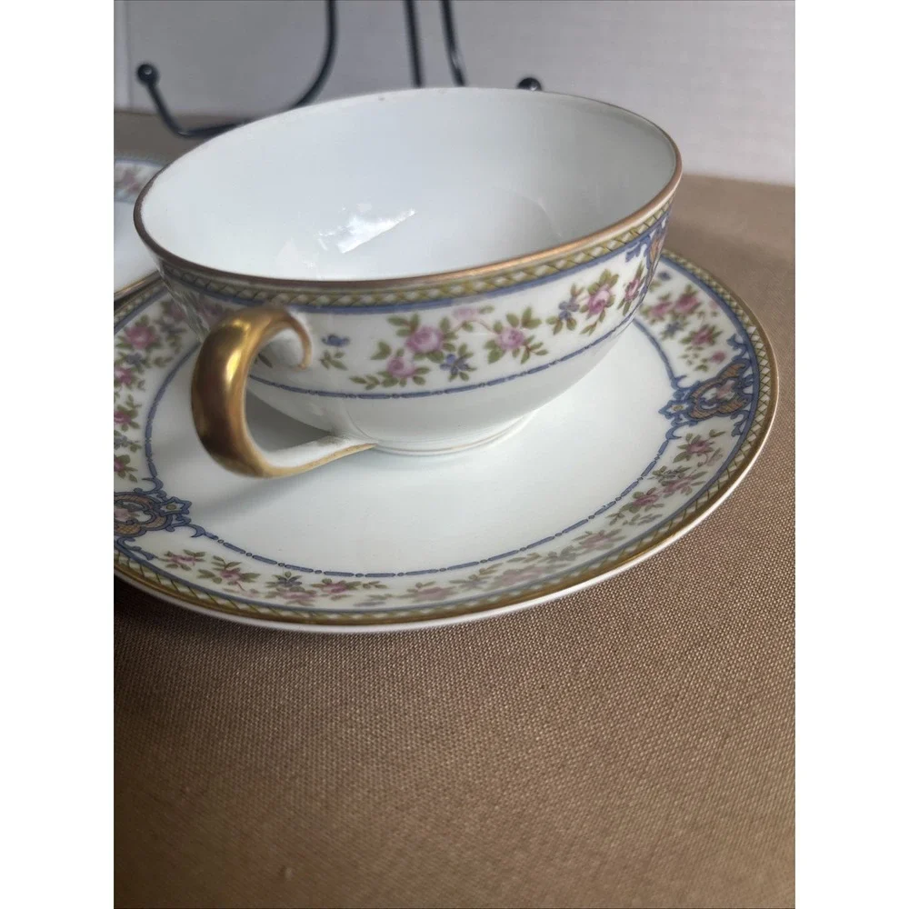 3 Sets Vintage Noritake Nippon China The Malay Cups & Saucers Blue Pink Flowers